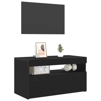 TV-skåp med LED Svart Ek 75 x 35 x 40 cm Konstruerat trä