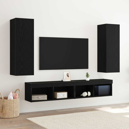 Vägg TV Skåp 2 pcs Svart Ek 30,5 x 28,5 x 90 cm Konstruerat trä