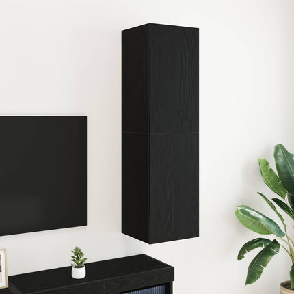 Vägg TV Skåp Svart Ek 30,5 x 30 x 110 cm Konstruerat trä