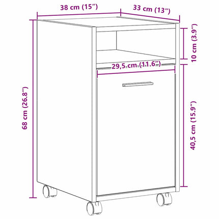 Hjulad Sidogarderob Svart Ek 33 x 38 x 60 cm Konstruerat trä