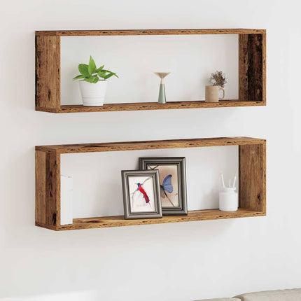 Vägg hyllor 2 pcs Gammalt trä 80 x 15 x 26 cm Konstruerat trä
