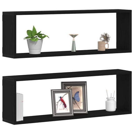 Vägg hyllor 2 pcs Svart Ek 80 x 15 x 26 cm Konstruerat trä