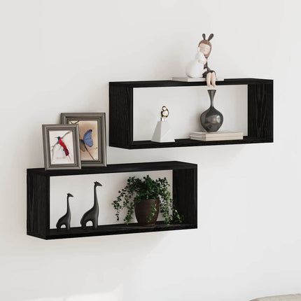 Vägg hyllor 2 pcs Svart Ek 60 x 15 x 23 cm Konstruerat trä