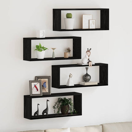 Vägg hyllor 4 pcs Svart Ek 60 x 15 x 23 cm Konstruerat trä