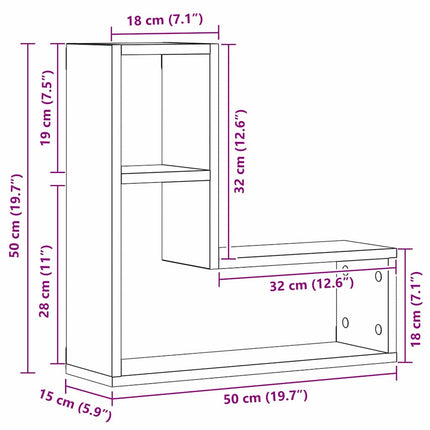 Vägg hylla 2 pcs Svart Ek 50 x 15 x 85 cm Konstruerat trä