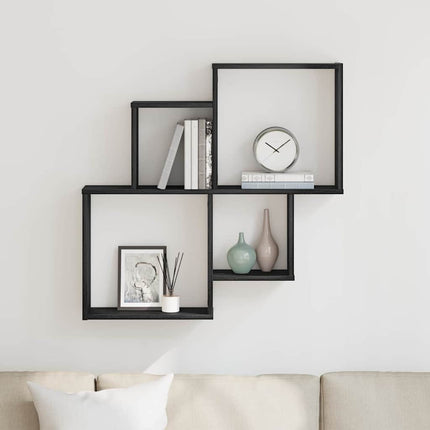 Vägg hylla med hylla Svart Ek 80 x 15 x 78,5 cm Konstruerat trä