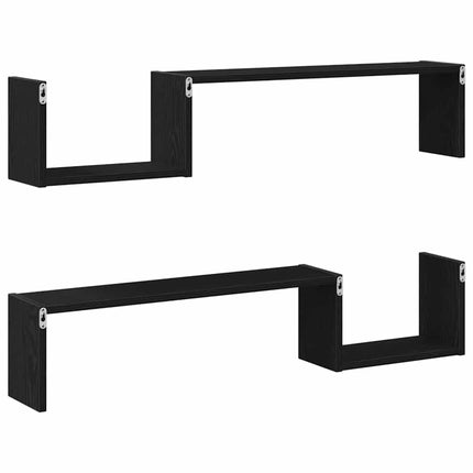 Vägg hylla 2 pcs Svart Ek 100 x 15 x 20 cm Konstruerat trä