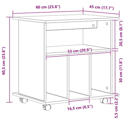 Rullande skåp med hjul Svart Ek 60 x 45 x 55 cm Konstruerat trä