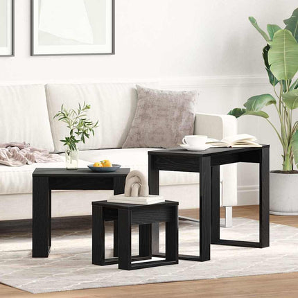 Satsbord 3 pcs Svart Ek Konstruerat trä