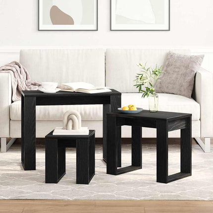 Satsbord 3 pcs Svart Ek Konstruerat trä