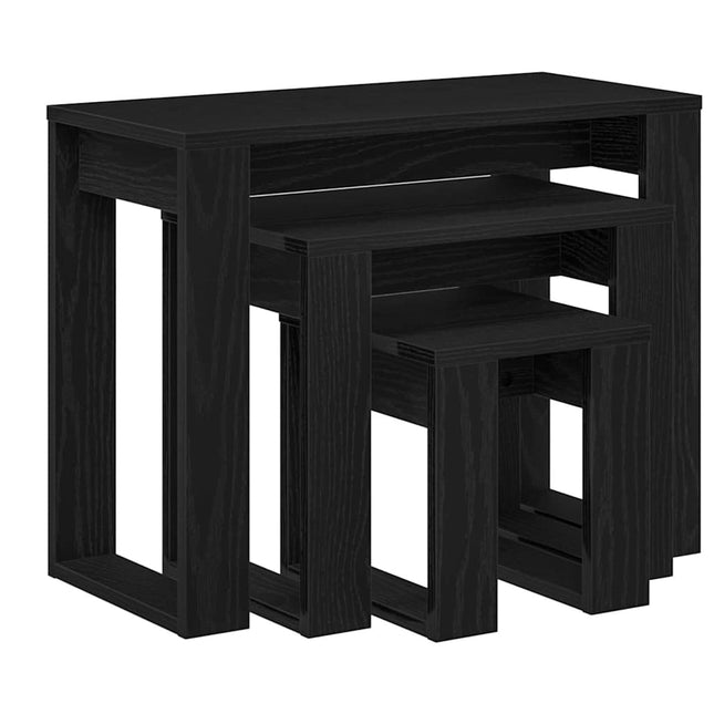 Satsbord 3 st Svart Ek 61 x 28 x 47 cm Konstruerat trä