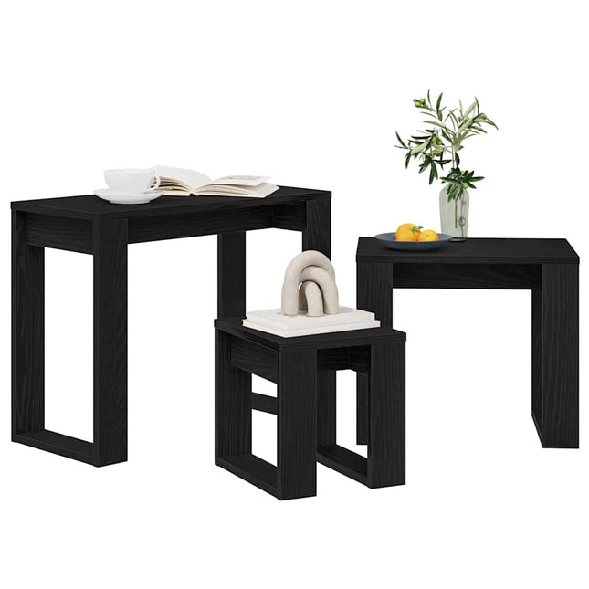 Satsbord 3 st Svart Ek 61 x 28 x 47 cm Konstruerat trä