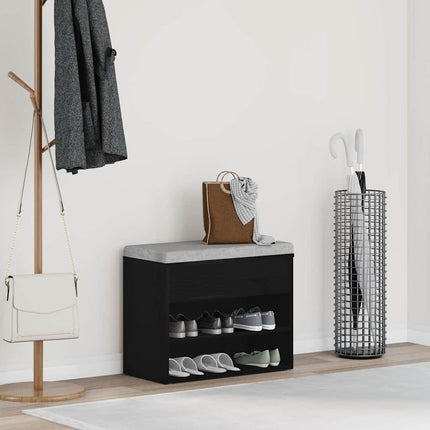 Skobänk med hylla Svart Ek 60 x 30 x 45 cm Konstruerat trä