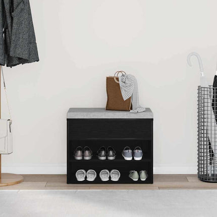 Skobänk med hylla Svart Ek 60 x 30 x 45 cm Konstruerat trä