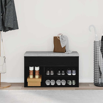 Skobänk med hylla Svart Ek 80 x 30 x 45 cm Konstruerat trä