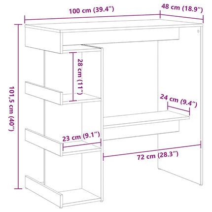 Barbord med hylla Svart Ek 100 x 48 x 101,5 cm Konstruerat trä