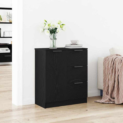 Sideboard med låda Svart Ek 60 x 30 x 70 cm Konstruerat trä