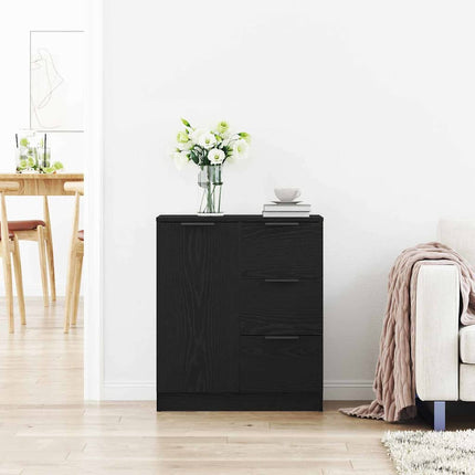 Sideboard med låda Svart Ek 60 x 30 x 70 cm Konstruerat trä