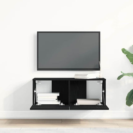 TV-skåp 2 pcs Svart Ek 80 x 30 x 30 cm Konstruerat trä