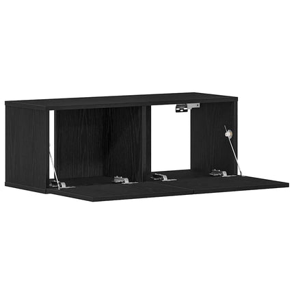 TV-skåp 2 pcs Svart Ek 80 x 30 x 30 cm Konstruerat trä