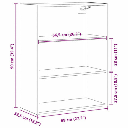 Hängande väggskåp Svart Ek 69,5 x 32,5 x 90 cm Konstruerat trä