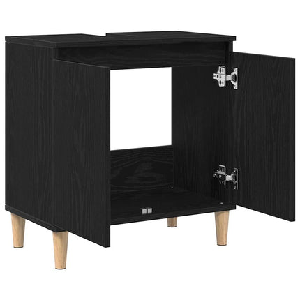 Badrumsskåp med handfat med hylla Svart Ek 58 x 33 x 60 cm
