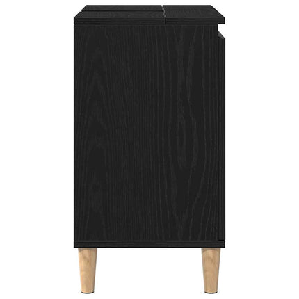 Badrumsskåp med handfat med hylla Svart Ek 58 x 33 x 60 cm
