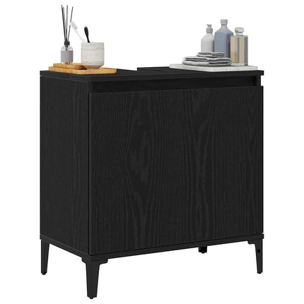 Badrumsskåp med handfat Svart Ek 58 x 33 x 60 cm