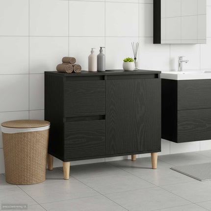 Badrumsskåp med låda Svart Ek 65 x 33 x 60 cm Konstruerat trä