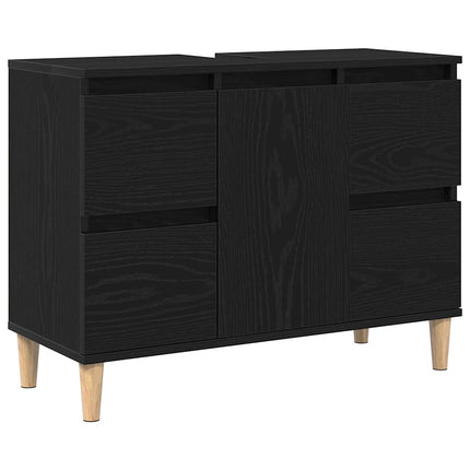 Badrumsskåp med handfat med låda Svart Ek 80 x 33 x 60 cm