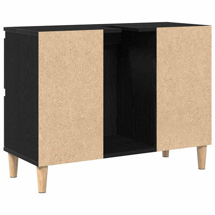 Badrumsskåp med handfat med låda Svart Ek 80 x 33 x 60 cm