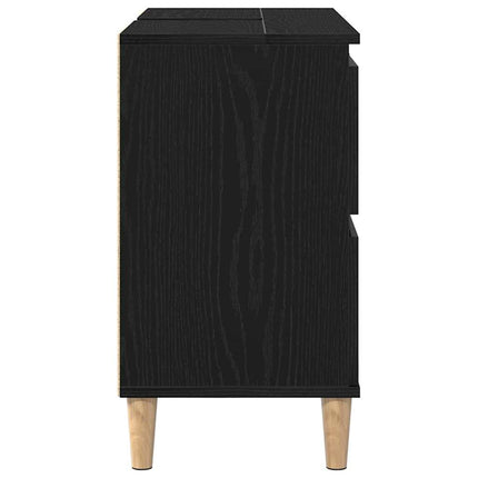Badrumsskåp med handfat med låda Svart Ek 80 x 33 x 60 cm
