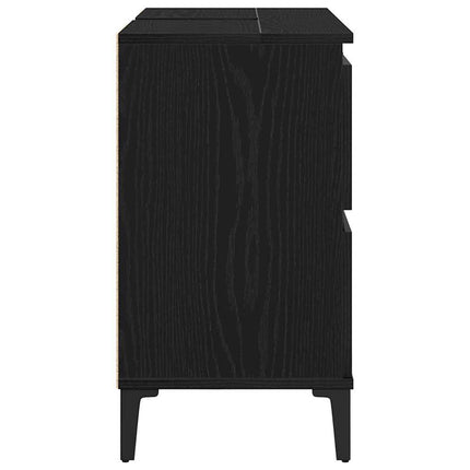 Badrumsskåp med handfat med låda Svart Ek 80 x 33 x 60 cm
