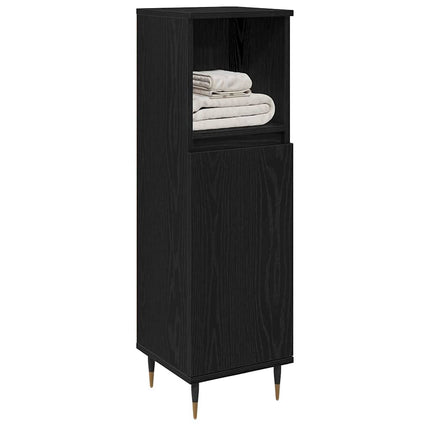 Badrumsskåp med hylla Svart Ek 30 x 30 x 100 cm Konstruerat trä