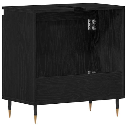 Badrumsskåp med handfat Svart Ek 58 x 33 x 60 cm
