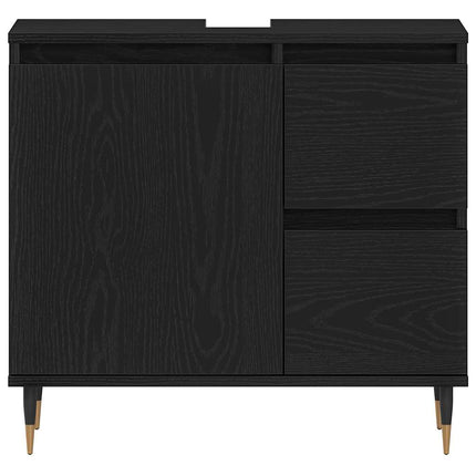 Badrumsskåp med låda Svart Ek 65 x 33 x 60 cm Konstruerat trä