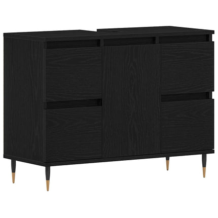 Badrumsskåp med handfat med låda Svart Ek 80 x 33 x 60 cm