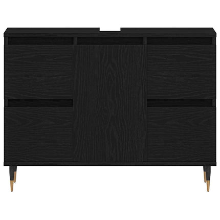 Badrumsskåp med handfat med låda Svart Ek 80 x 33 x 60 cm