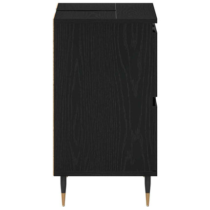 Badrumsskåp med handfat med låda Svart Ek 80 x 33 x 60 cm