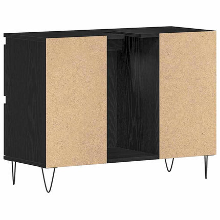 Badrumsskåp med handfat Svart Ek 80 x 33 x 60 cm