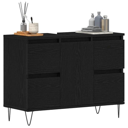 Badrumsskåp med handfat Svart Ek 80 x 33 x 60 cm