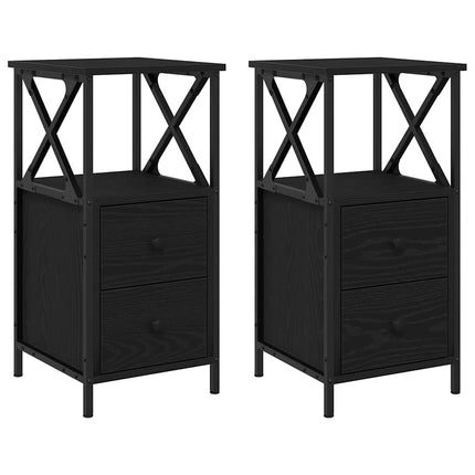 Nattduksbord 2 pcs Svart Ek 34 x 35,5 x 70 cm Konstruerat trä