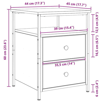 Nattduksbord 2 pcs Svart Ek 34 x 35,5 x 50 cm Konstruerat trä