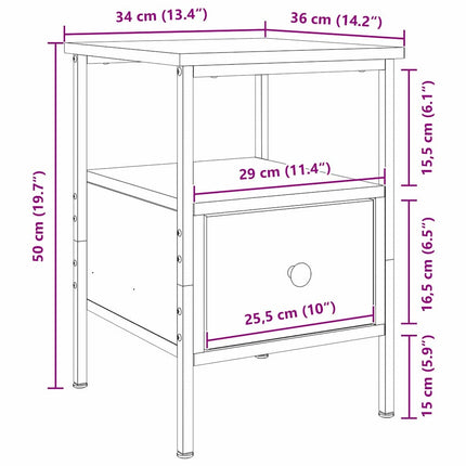 Nattduksbord 2 pcs Svart Ek 34 x 36 x 50 cm Konstruerat trä