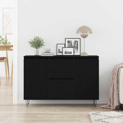 Sideboard med låda Svart Ek 101,5 x 35 x 70 cm Konstruerat trä
