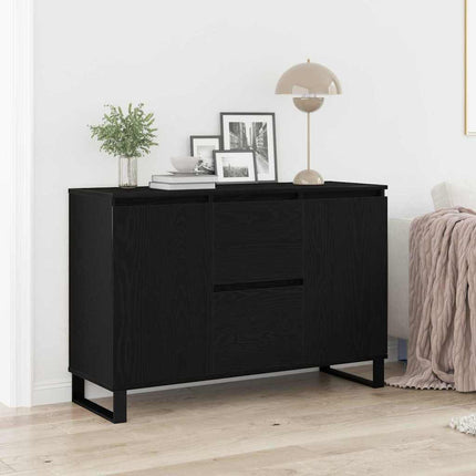 Sideboard med låda Svart Ek 101,5 x 35 x 70 cm Konstruerat trä