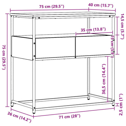 Konsolbord med låda Gammalt trä 75 x 40 x 75 cm Konstruerat trä