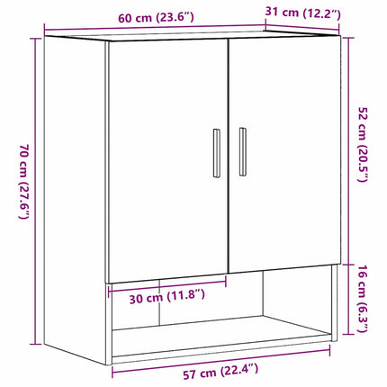 Väggmonterat skåp Svart Ek 60 x 31 x 70 cm Konstruerat trä
