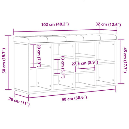 Skobänk med hylla Svart Ek 102 x 32 x 50 cm Konstruerat trä