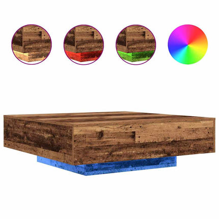 Kaffe Bord med LED Strip Ljus Gammalt trä 100 x 100 x 31 cm